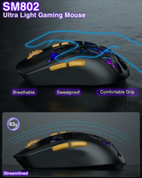SM802 Tri‑Mode Gaming Mouse, Adjustable DPI, RGB Backlight, Ergonomic Wireless Mouse,black - Extra Image