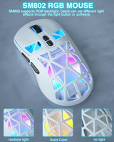 SM802 Tri‑Mode Gaming Mouse, Adjustable DPI, RGB Backlight, Ergonomic Wireless Mouse,white - 45-Degree Angle
