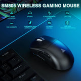 SOLAKAKA SM805 Tri-Mode Lightweight Wireless Gaming Mouse, 24000 DPI with Two Side Buttons，black - Front View