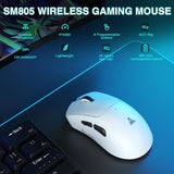 SOLAKAKA SM805 Tri-Mode Lightweight Wireless Gaming Mouse, 24000 DPI with Two Side Buttons，white - Front View