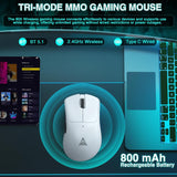 SOLAKAKA SM805 Tri-Mode Lightweight Wireless Gaming Mouse, 24000 DPI with Two Side Buttons，white - Rear View