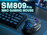 SM809pro Tri-Mode  Wireless Gaming Mouse, Adjustable DPI RGB Backlight,black - Front View