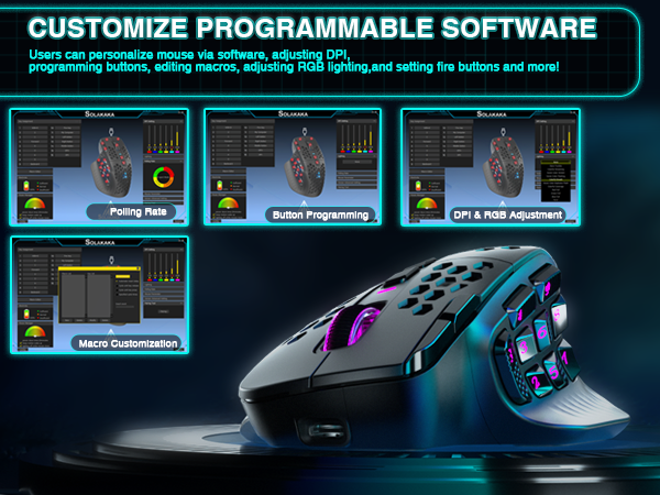 SM809pro Tri-Mode  Wireless Gaming Mouse, Adjustable DPI RGB Backlight,black