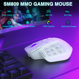 SM809pro Tri-Mode  Wireless Gaming Mouse, Adjustable DPI RGB Backlight,white - Front View