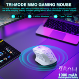 SM809pro Tri-Mode  Wireless Gaming Mouse, Adjustable DPI RGB Backlight,white - Side View