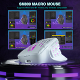 SM809pro Tri-Mode  Wireless Gaming Mouse, Adjustable DPI RGB Backlight,white