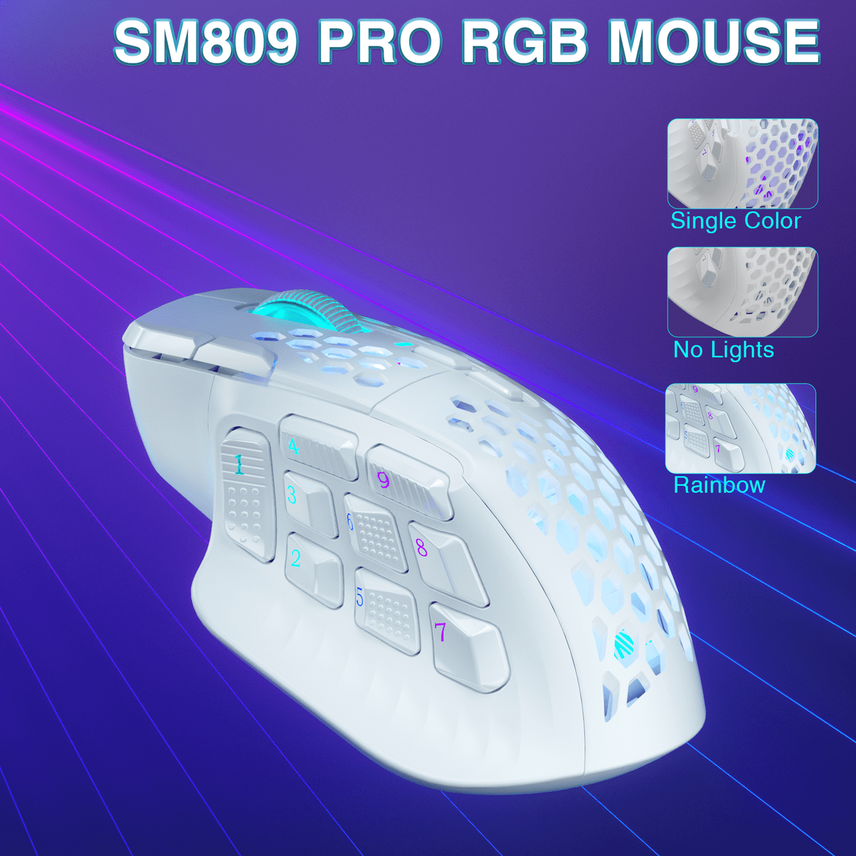 SM809pro Tri-Mode  Wireless Gaming Mouse, Adjustable DPI RGB Backlight,white