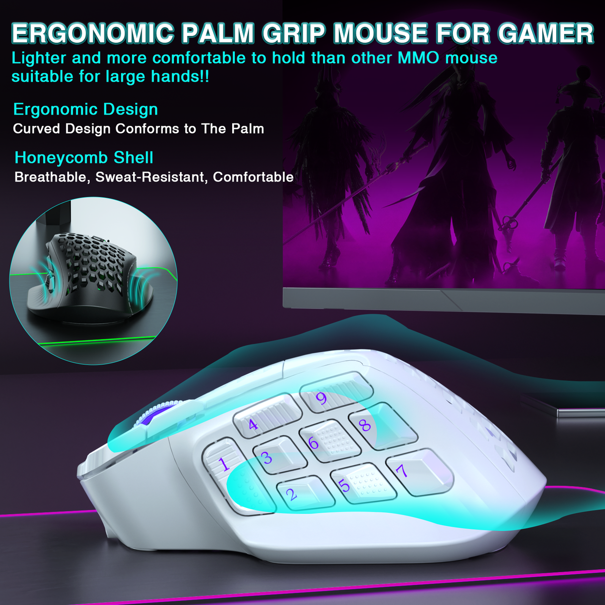 SM809pro Tri-Mode  Wireless Gaming Mouse, Adjustable DPI RGB Backlight,white