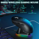 SOLAKAKA SM820 Wireless Gaming Mouse with RGB Charging Dock,24000 DPI Tri-Modes Wireless Mouse，black - Front View