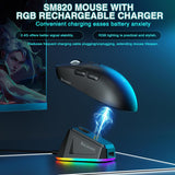 SOLAKAKA SM820 Wireless Gaming Mouse with RGB Charging Dock,24000 DPI Tri-Modes Wireless Mouse，black - Side View