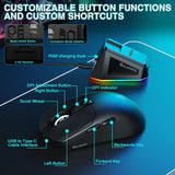 SOLAKAKA SM820 Wireless Gaming Mouse with RGB Charging Dock,24000 DPI Tri-Modes Wireless Mouse，black