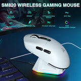 SOLAKAKA SM820 Wireless Gaming Mouse with RGB Charging Dock,24000 DPI Tri-Modes Wireless Mouse，white - Front View