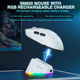 SOLAKAKA SM820 Wireless Gaming Mouse with RGB Charging Dock,24000 DPI Tri-Modes Wireless Mouse，white - Side View