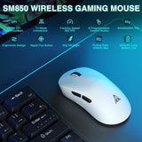 SOLAKAKA SM850 Ergonomic Tri-Mode Wireless RGB Gaming Mouse，white