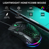 SOLAKAKA SM900 Wired Gaming Mouse with Honeycomb Shell，black - Front View