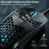 SOLAKAKA SM900 Wired Gaming Mouse with Honeycomb Shell，black - Side View