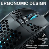 SOLAKAKA SM900 Wired Gaming Mouse with Honeycomb Shell，black
