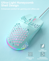 SOLAKAKA SM900 Wired Gaming Mouse with Honeycomb Shell，green - 45-Degree Angle