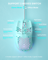 SOLAKAKA SM900 Wired Gaming Mouse with Honeycomb Shell，green - Low Angle