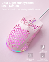 SOLAKAKA SM900 Wired Gaming Mouse with Honeycomb Shell，pink - Side View