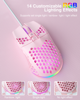 SOLAKAKA SM900 Wired Gaming Mouse with Honeycomb Shell，pink - 45-Degree Angle