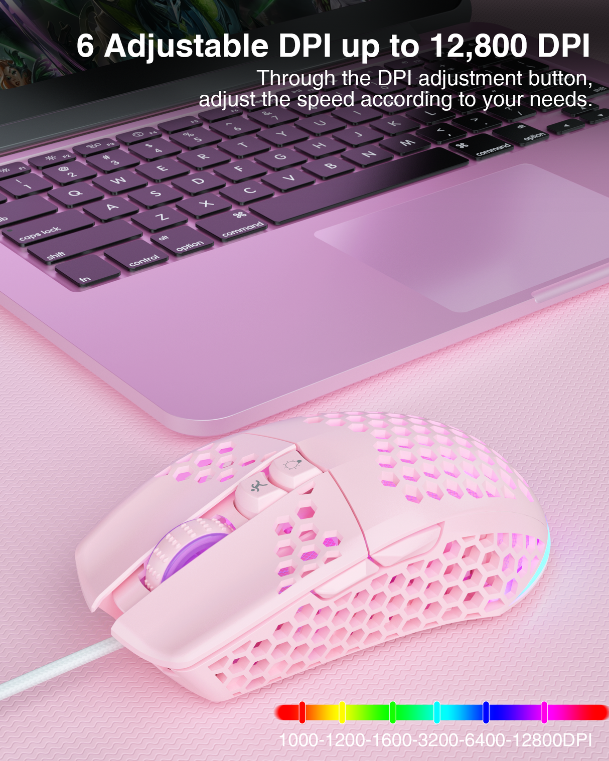 SOLAKAKA SM900 Wired Gaming Mouse with Honeycomb Shell，pink