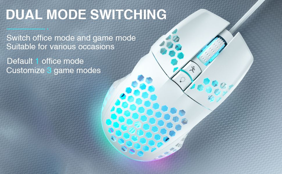 SOLAKAKA SM900 Wired Gaming Mouse with Honeycomb Shell，white