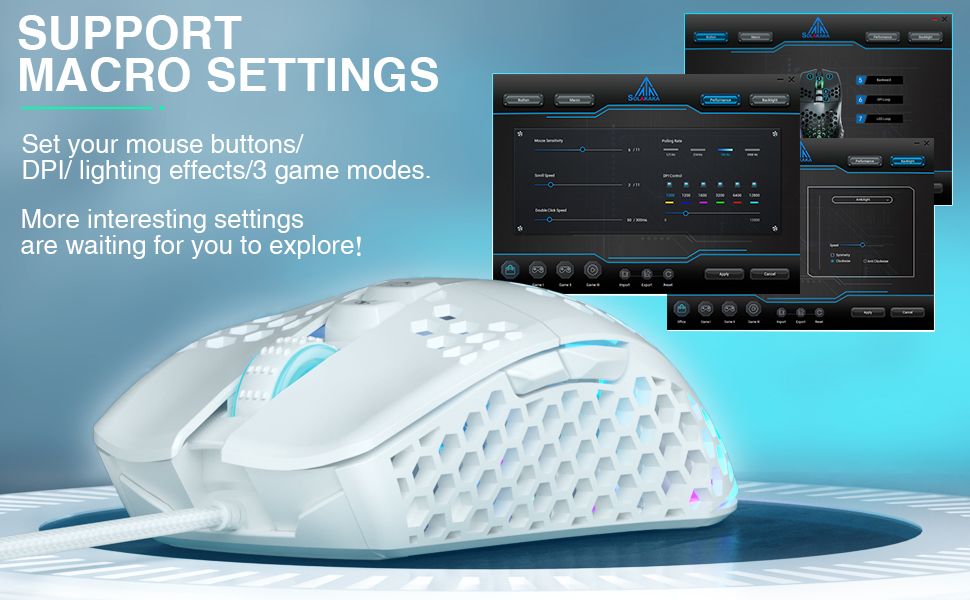 SOLAKAKA SM900 Wired Gaming Mouse with Honeycomb Shell，white