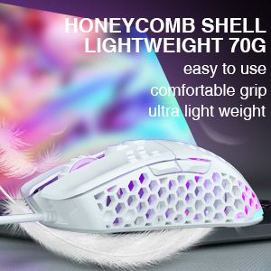 SOLAKAKA SM900 Wired Gaming Mouse with Honeycomb Shell，white