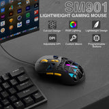 SOLAKAKA SM901 Gaming Mouse,13800DPI RGB Mouse with Programmable Buttons,53g Lightweight Wired Mouses for Gamer,Black - Close-Up Angle