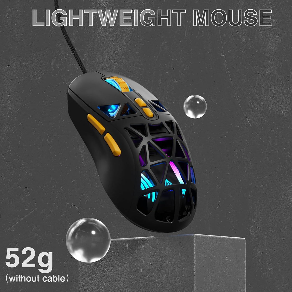 SOLAKAKA SM901 Gaming Mouse,13800DPI RGB Mouse with Programmable Buttons,53g Lightweight Wired Mouses for Gamer,Black