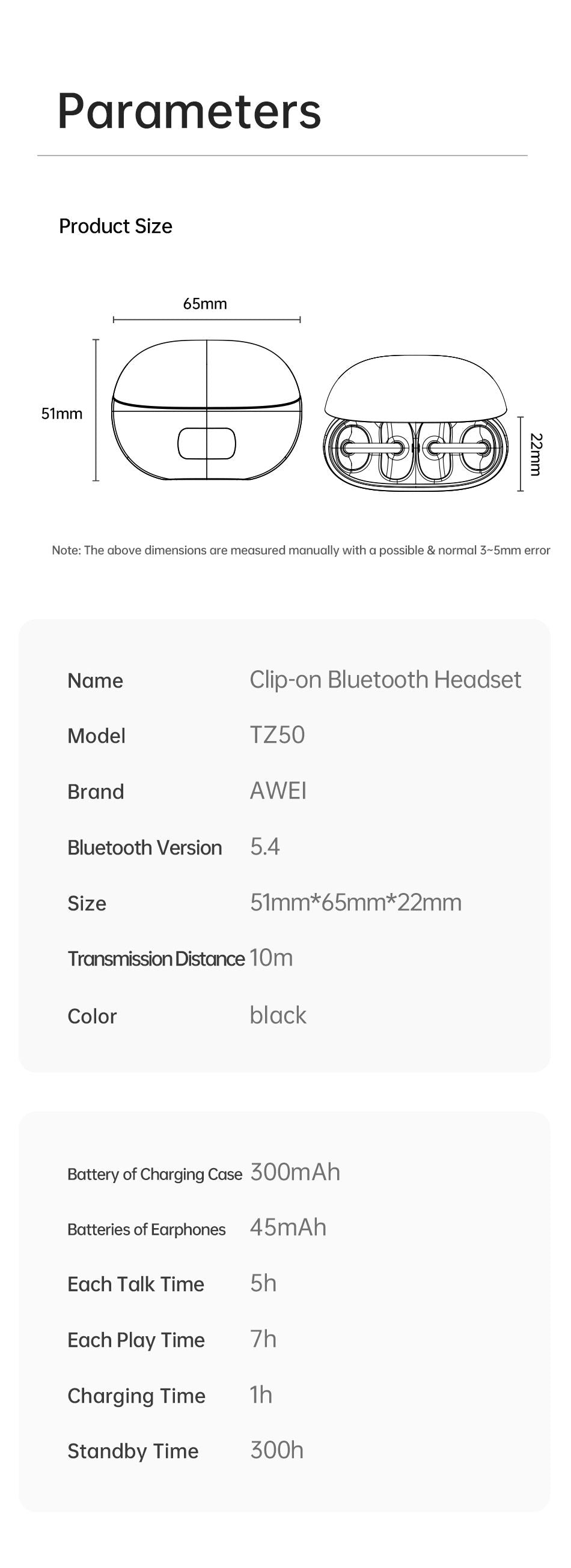 AWEI TZ50 Open Ear Wireless Earbuds with LED Power Display,Beige