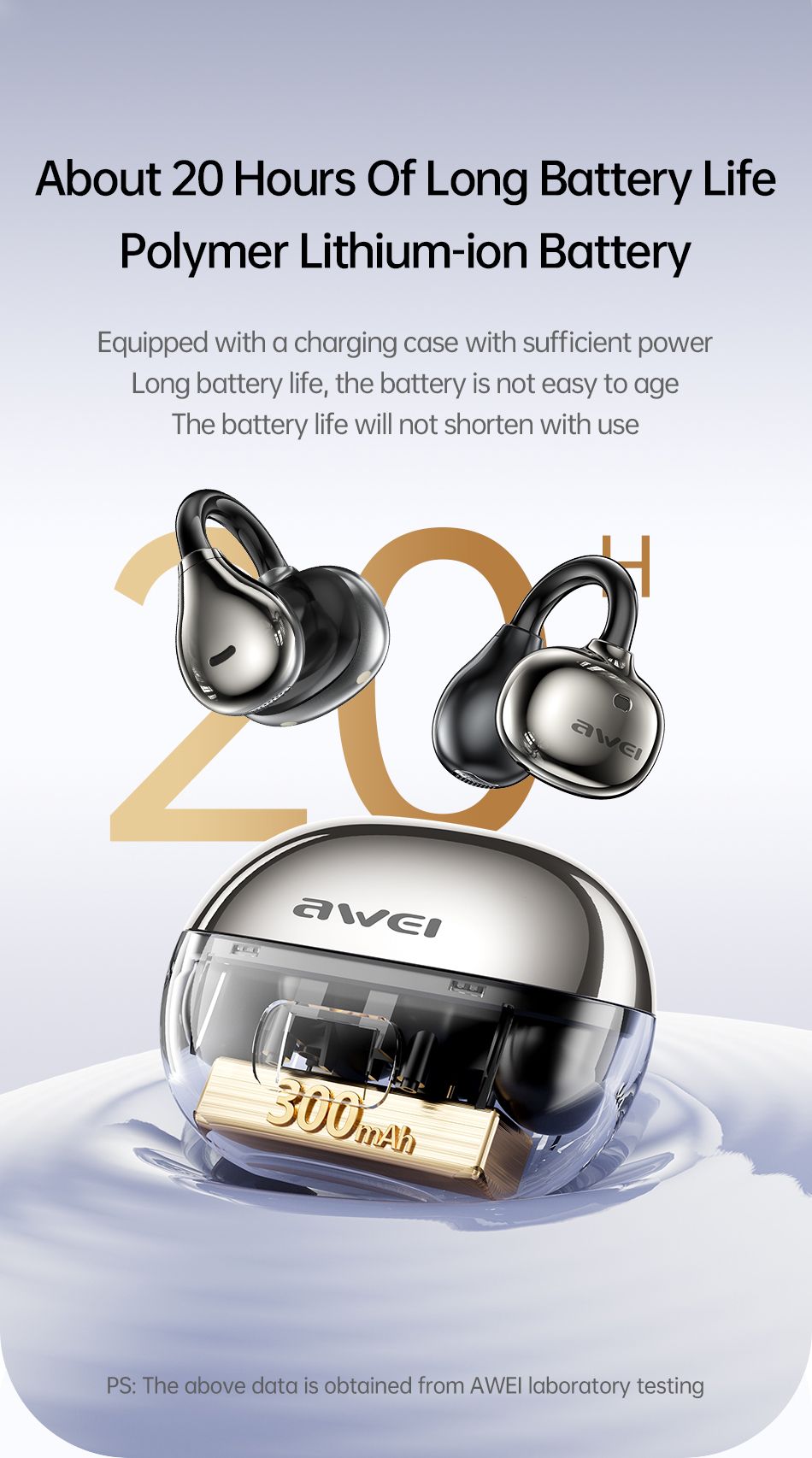 AWEI TZ50 Open Ear Wireless Earbuds with LED Power Display,orang