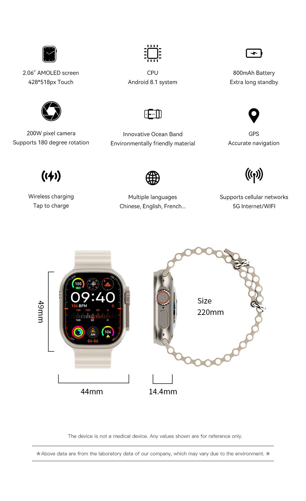 UltraAi3 5G Smart Watch, Retractable Rotating Camera，black
