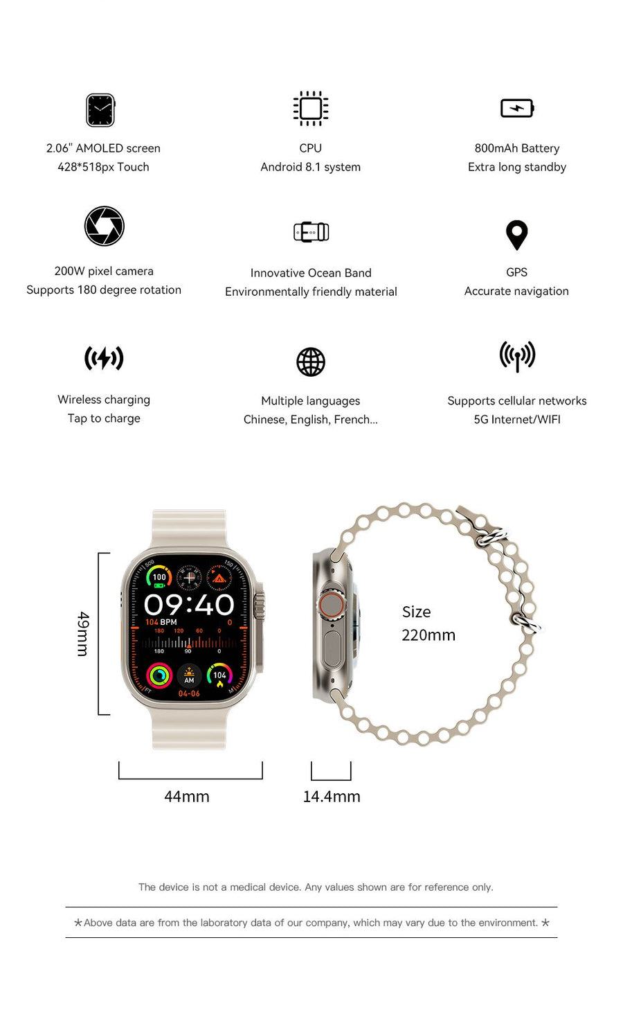 UltraAi3 5G Smart Watch, Retractable Rotating Camera，black