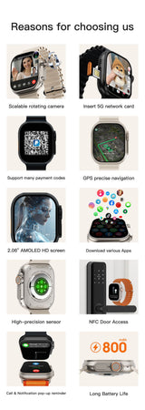 UltraAi3 5G Smart Watch, Retractable Rotating Camera，silver