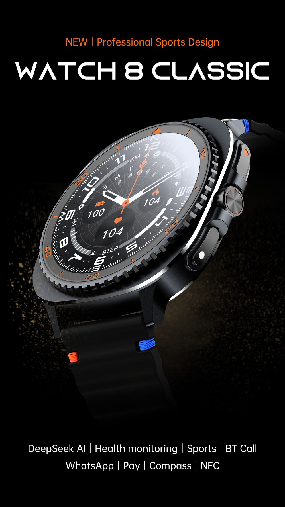 Watch8Classic-MA33 Fitness Smartwatch Bluetooth Call Waterproof Health Tracker for iPhone Android,Orange