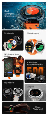 Watch8Classic-MA33 Fitness Smartwatch Bluetooth Call Waterproof Health Tracker for iPhone Android,Orange - Rear View