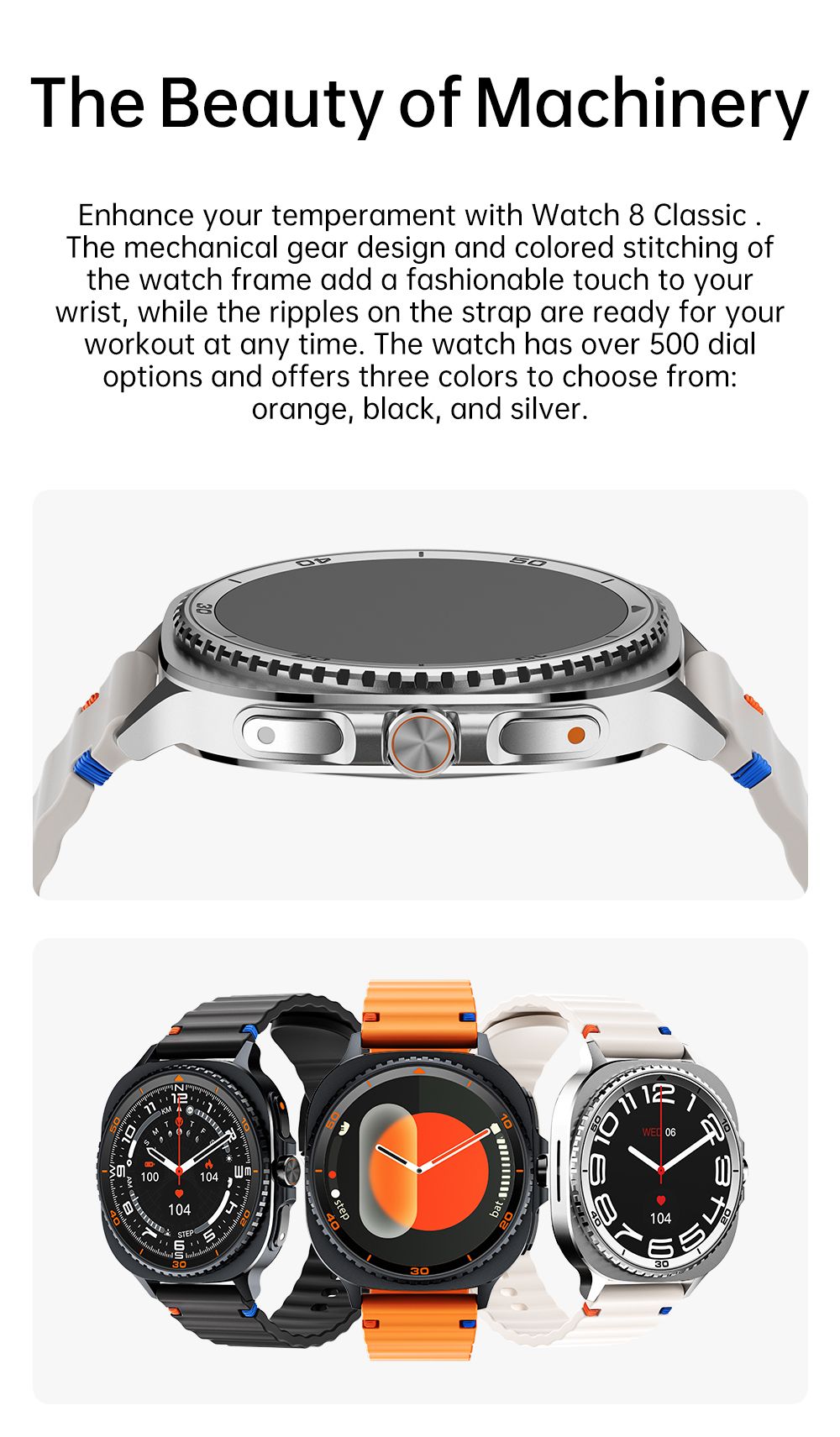 Watch8Classic-MA33 Fitness Smartwatch Bluetooth Call Waterproof Health Tracker for iPhone Android,Orange