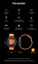 Watch8Classic-MA33 Fitness Smartwatch Bluetooth Call Waterproof Health Tracker for iPhone Android,Orange - Extra Image