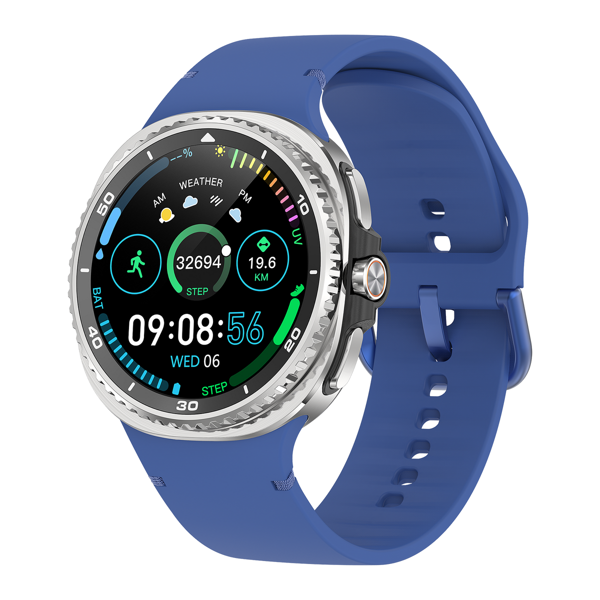 Watch8Classic-SU02 Smart Watch, Full Touch Screen Silicone Sports Wrist Watch for Men Women，Blue