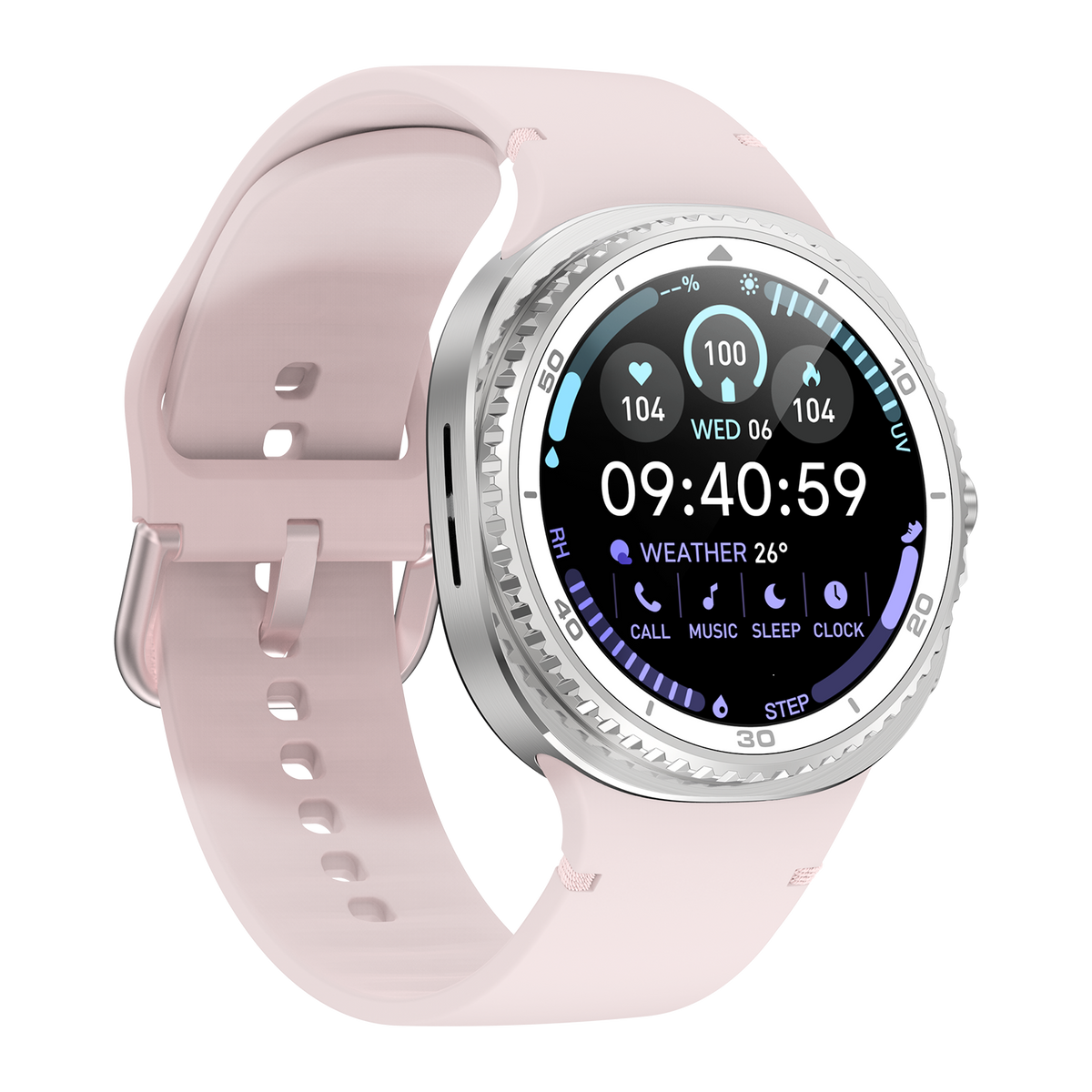 Watch8Classic-SU02 Smart Watch, Full Touch Screen Silicone Sports Wrist Watch for Men Women，Pink