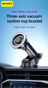 AWEI X88 Suction Cup Car Mount, Windshield Dashboard Universal Cell Phone Holder，black - Side View