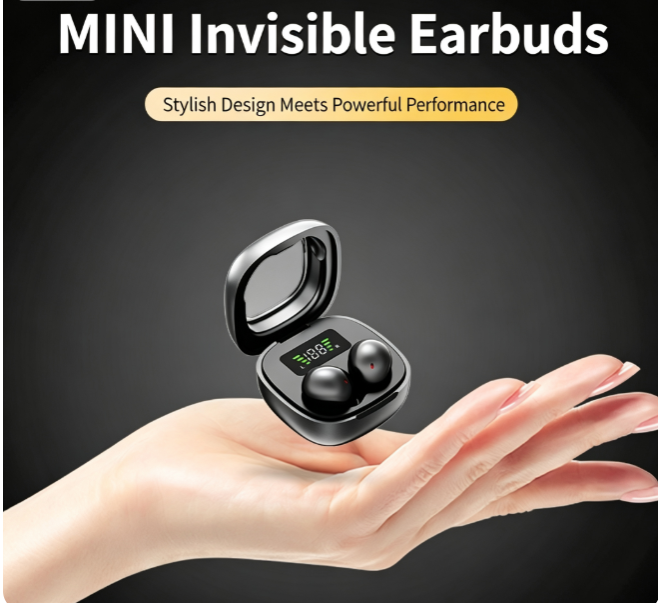 Y19 Mini Hidden Sleep Wireless Bluetooth Earbuds with LED Digital Display，black