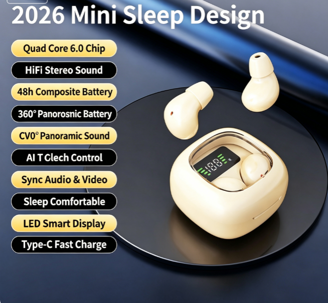 Y19 Mini Hidden Sleep Wireless Bluetooth Earbuds with LED Digital Display，Cream Skin
