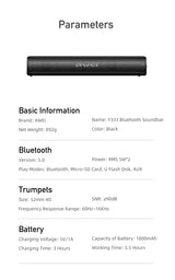 AWEI Y333 Desktop Soundbar, 10W Stereo Bluetooth Speaker with TWS Function,black - Extra Image