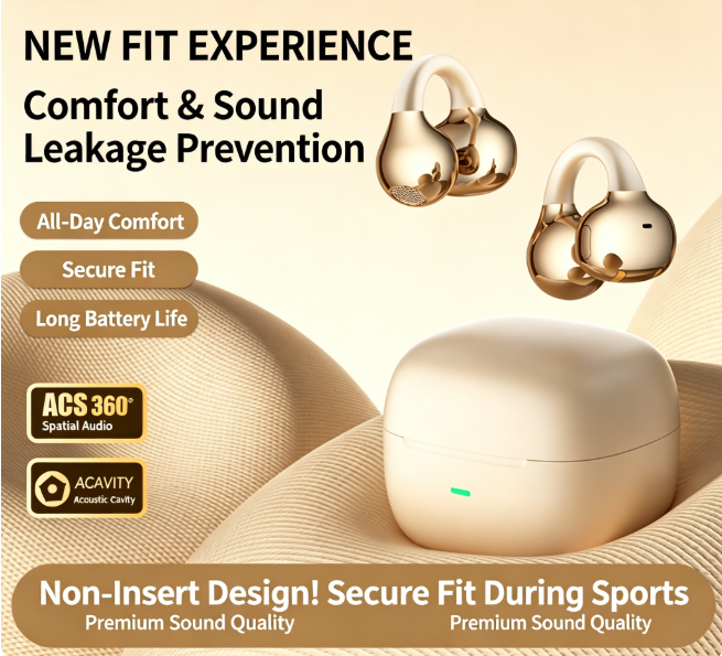 Y63 Zero Pressure Open Ear Wireless Earbuds Bluetooth 6.0 Heavy Bass Headphones，black