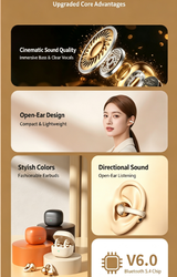 Y63 Zero Pressure Open Ear Wireless Earbuds Bluetooth 6.0 Heavy Bass Headphones，black