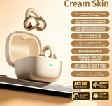 Y63 Zero Pressure Open Ear Wireless Earbuds Bluetooth 6.0 Heavy Bass Headphones，Cream Skin