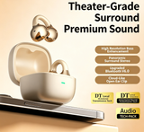 Y63 Zero Pressure Open Ear Wireless Earbuds Bluetooth 6.0 Heavy Bass Headphones，Cream Skin - Side View